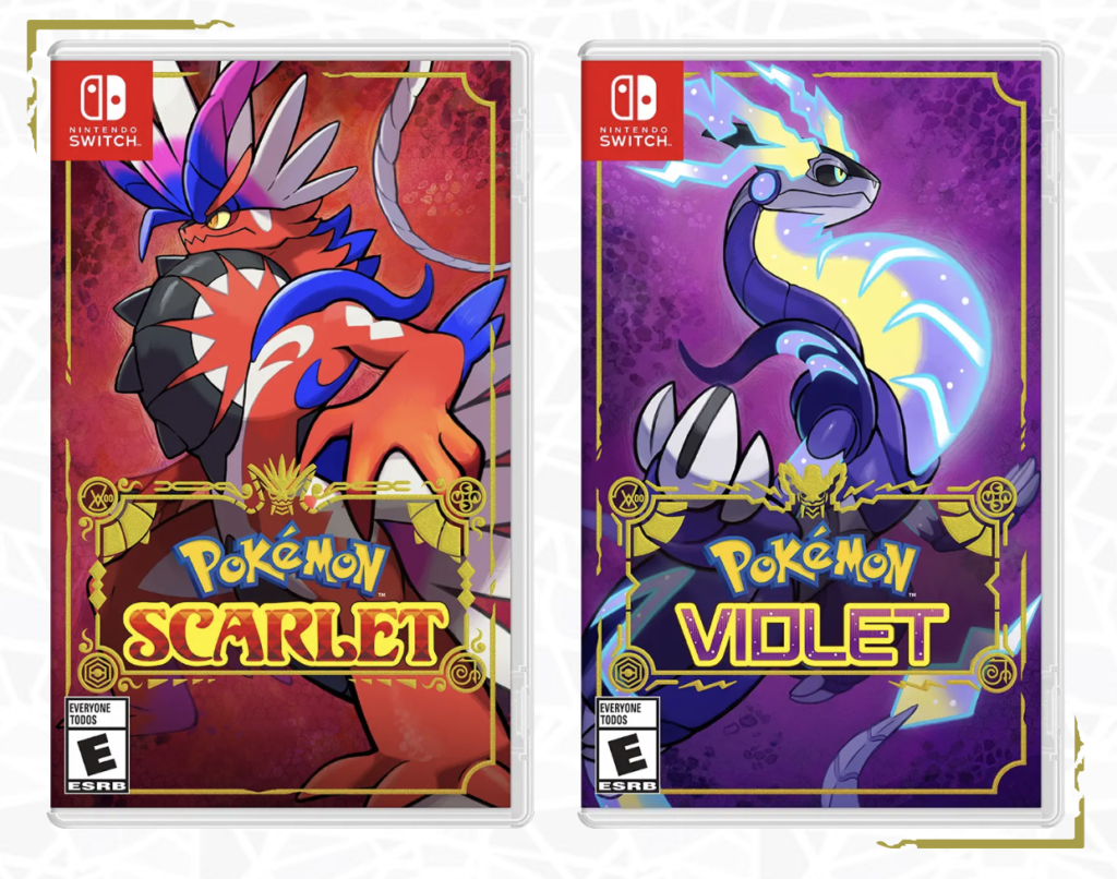 Portadas del juego. A la izquierda Pokemon Scarlet, y a la derecha Pokemon Violet.